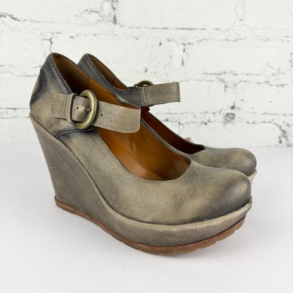 Kork-Ease Yuli Leather Distressed Mary Jane Platform Wedge Heels 7.5